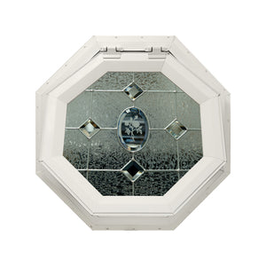 Etched Flower Venting Octagon Window with Zinc Caming Beige