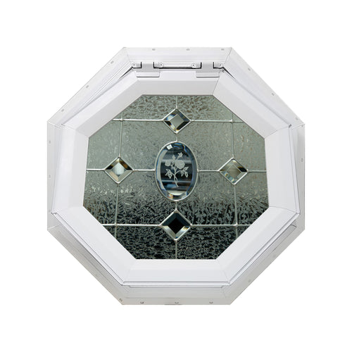Etched Flower Venting Octagon Window with Zinc Caming