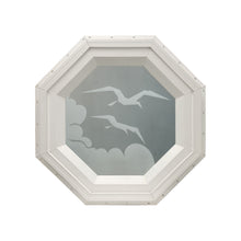 Frosted Bird Stationary Octagon Window Beige