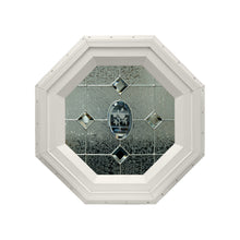 Etched Flower Stationary Octagon Window with Zinc Caming Beige