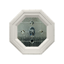 Etched Flower Stationary Octagon Window with Zinc Caming Beige