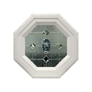 Etched Flower Stationary Octagon Window with Zinc Caming Beige