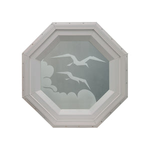 Frosted Bird Stationary Octagon Window Clay