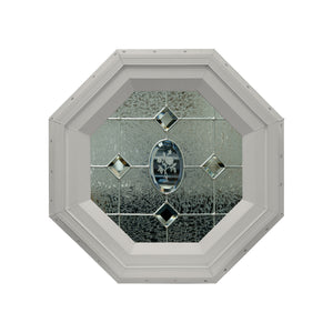 Etched Flower Stationary Octagon Window with Zinc Caming Clay