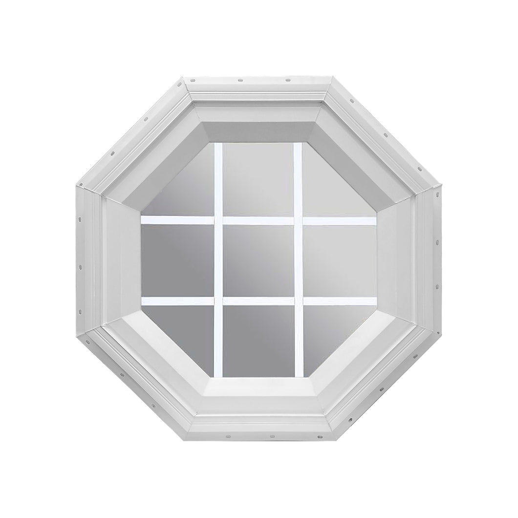 Clear Stationary Octagon Window with White Internal Grille