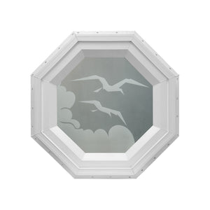 Frosted Bird Stationary Octagon Window