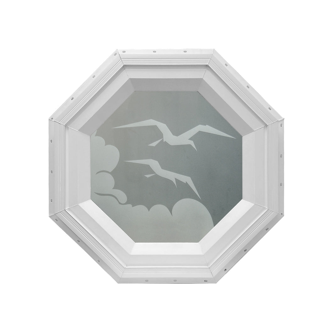 Frosted Bird Stationary Octagon Window