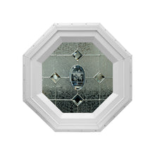 Etched Flower Stationary Octagon Window with Zinc Caming