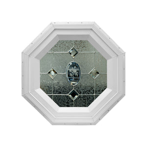 Etched Flower Stationary Octagon Window with Zinc Caming